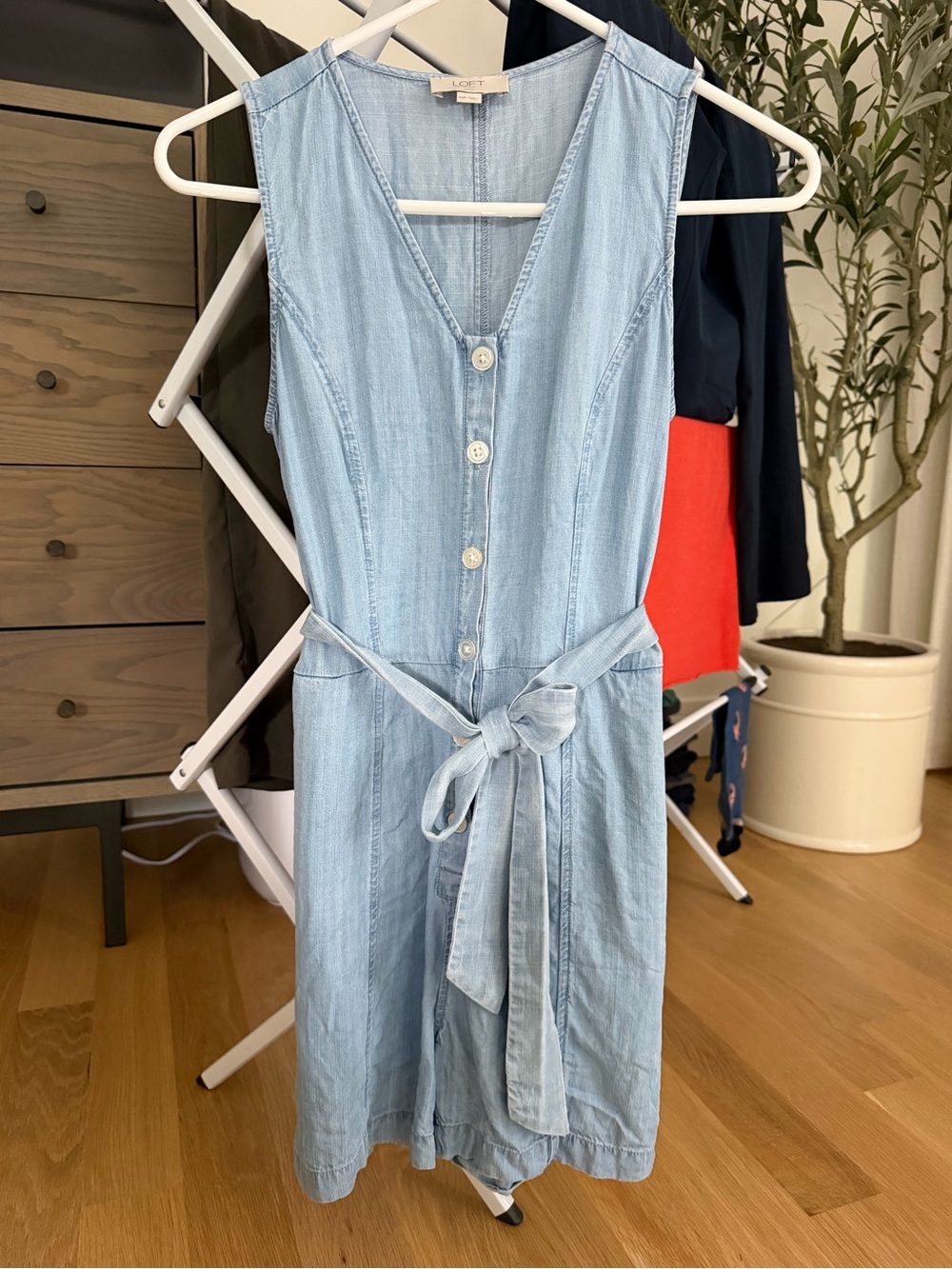 LOFT Light Chambray Tie-Waist Romper